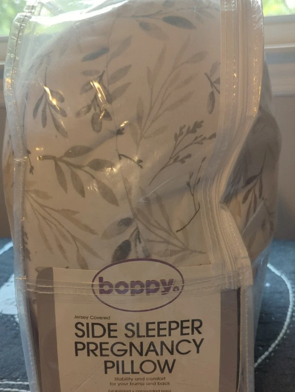 Boppy Side Sleeper Pregnancy Pillow - Gray Falling Leaves Pattern